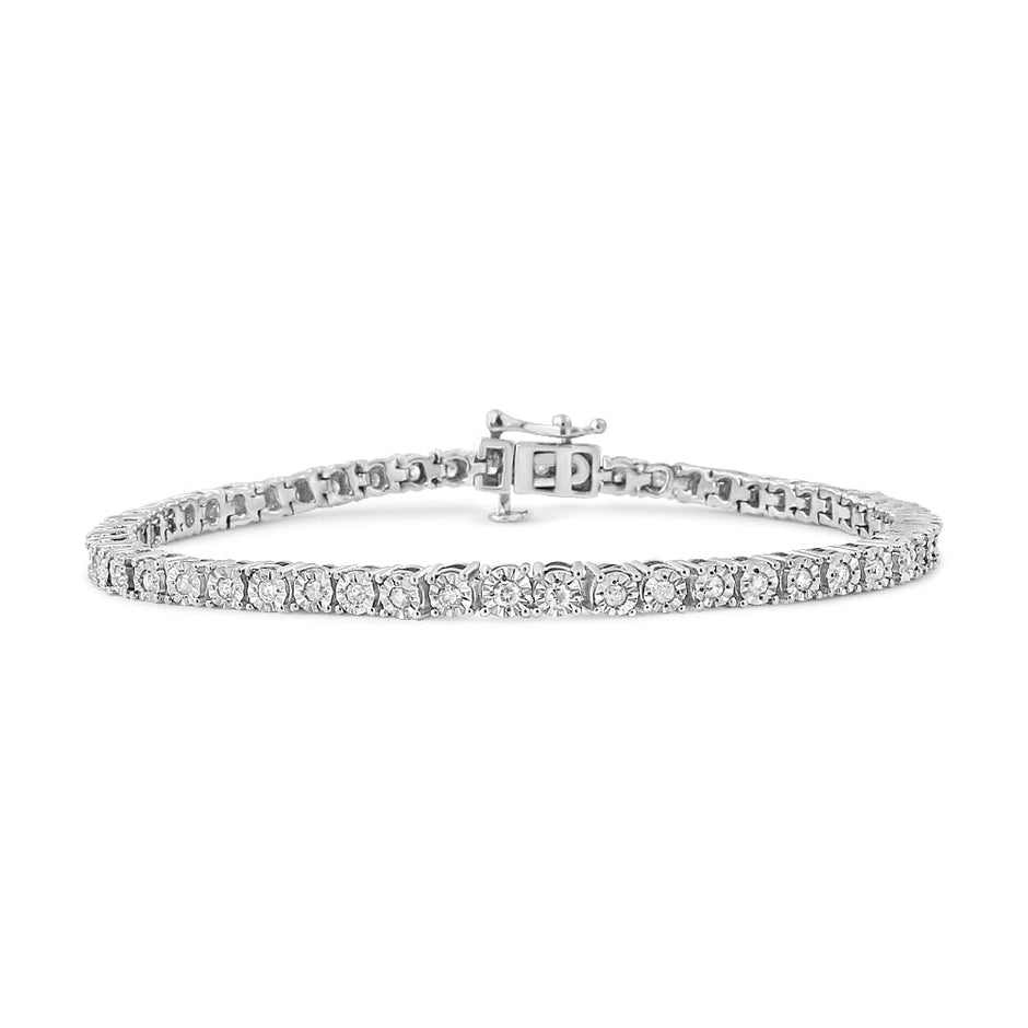 .925 Sterling Silver 1.0 Cttw Miracle-Set Diamond Round Faceted Bezel Tennis Bracelet (I-J Color, I3 Clarity) - 7