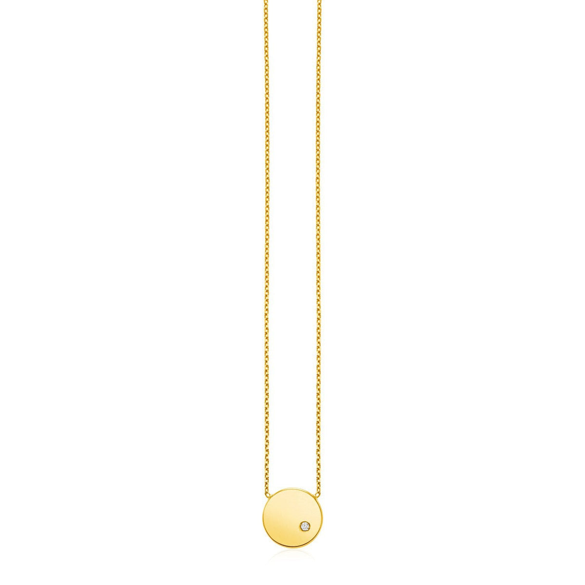 14k Yellow Gold Necklace with Polished Round Pendant with Diamond