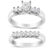 14K White Gold 1 1/2 Cttw 5 Stone Princess Diamond Engagement Wedding Ring Set (H-I Color, SI2-I1 Clarity) - Ring Size 7