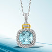 18k Yellow Gold & Sterling Silver Popcorn Sky Blue Topaz and Diamond Pendant