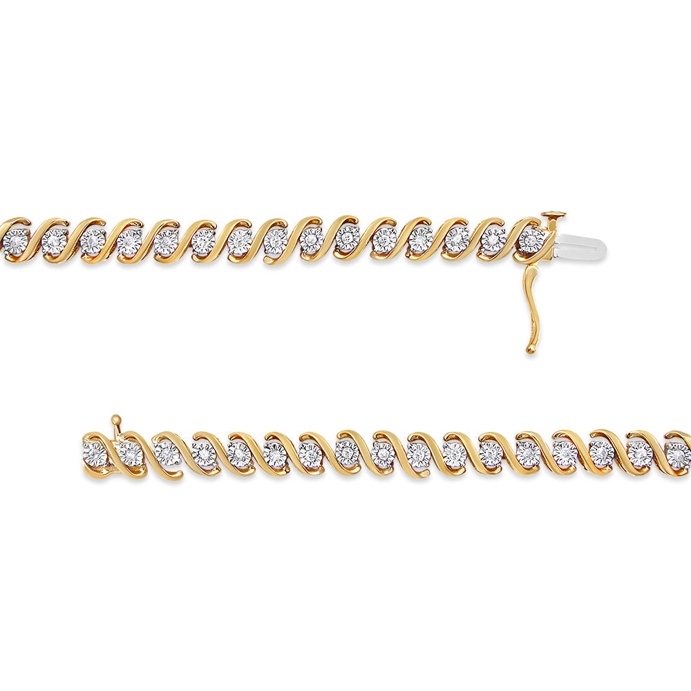 14K Yellow Gold Plated .925 Sterling Silver 1/2 Cttw Round Miracle-Set Diamond S-Curve Tennis Bracelet (I-J Color, I3 Clarity) - 7