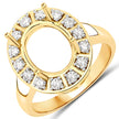 0.42 Carat Genuine White Diamond 14K Yellow Gold Semi Mount Ring - holds 11x9mm Oval Gemstone