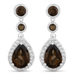 7.34 Carat Genuine Smoky Quartz and White Topaz .925 Sterling Silver Earrings