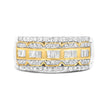 10K White and Yellow Gold 1.00 Cttw Baguette and Round cut Diamond Art Deco Multi-Row Ring Band (I-J Color, I1-I2 Clarity) - Ring Size 7