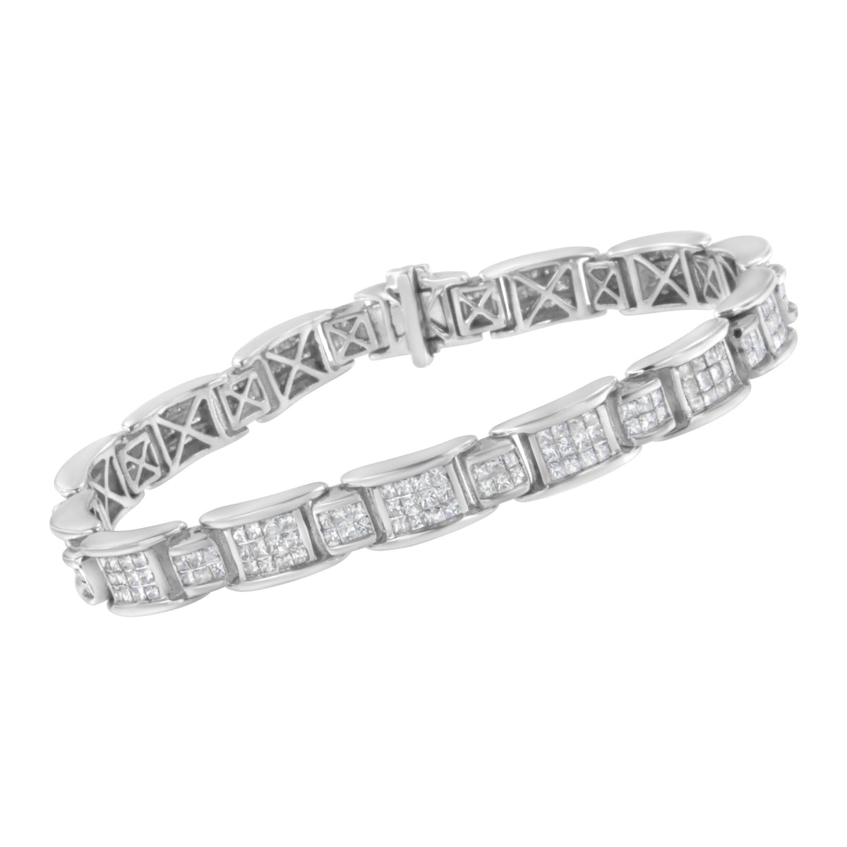 14K White Gold 5.0 Cttw Princess-Cut Diamond Rectangular Alternating Station 7