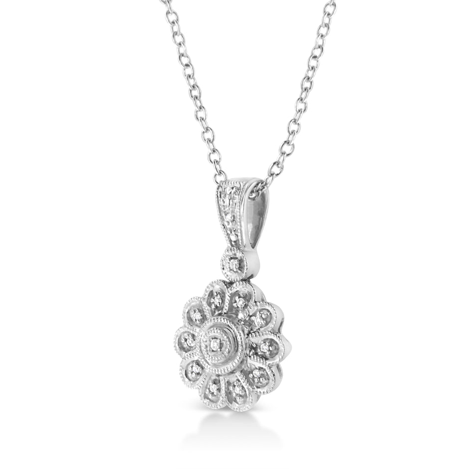.925 Sterling Silver Diamond Accent Sunburst Milgrain 18
