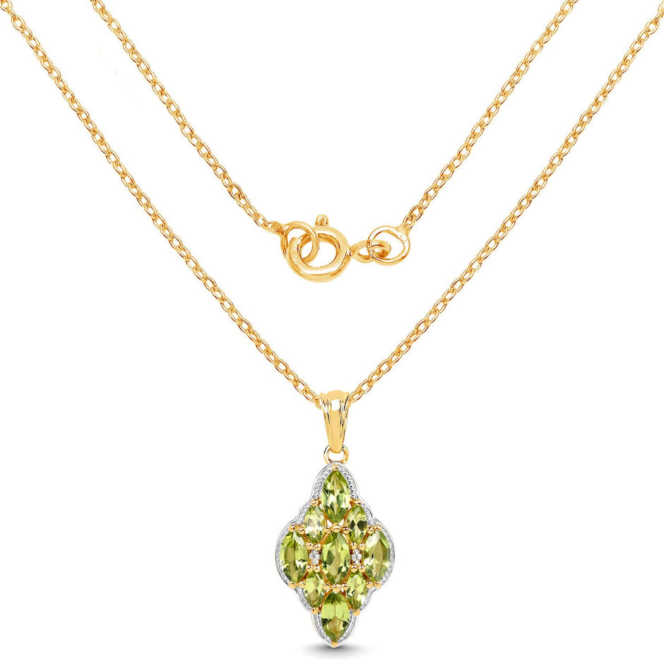 14K Yellow Gold Plated 4.02 Carat Genuine Peridot & White Topaz .925 Sterling Silver Pendant