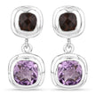 6.60 Carat Genuine Amethyst and Smoky Quartz .925 Sterling Silver Earrings