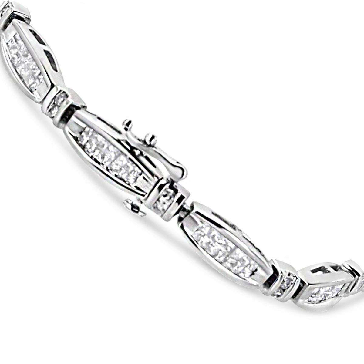 14K White Gold 2.0 Cttw Princess and Round Diamond Bar and Link Bracelet (I-J Color, I1-I2 Clarity) - 7.25