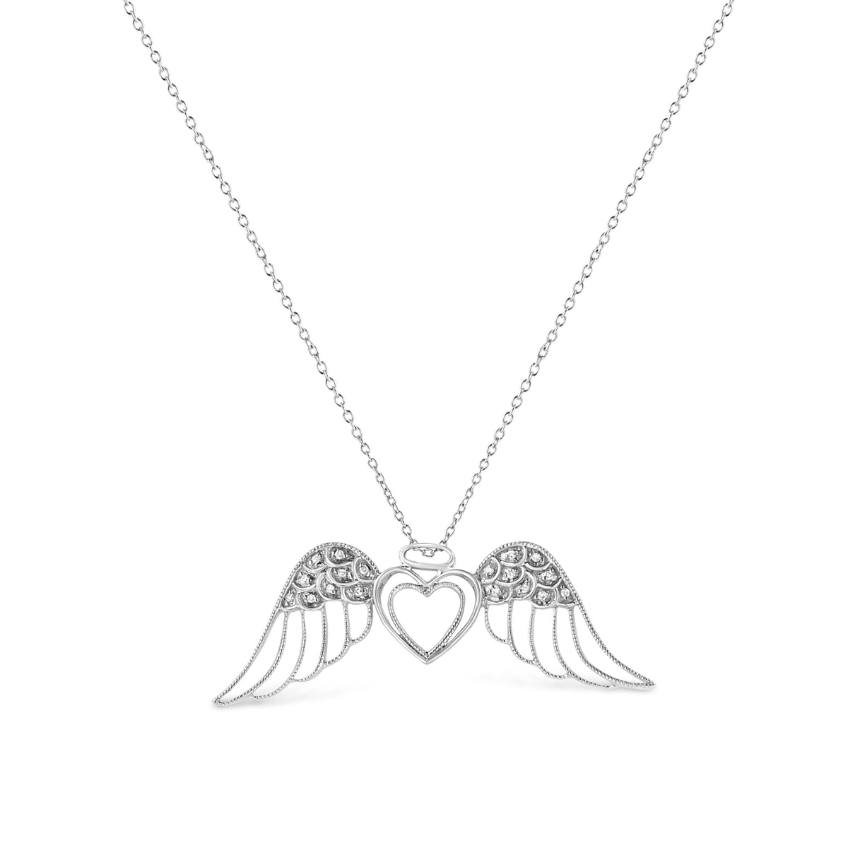 .925 Sterling Silver Pave-Set Diamond Accent Angel Wing 18