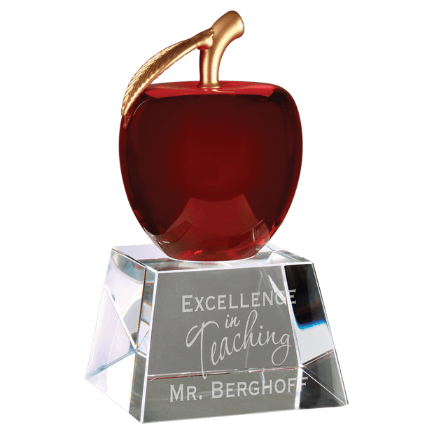 6" Red Crystal Apple with Clear Base - Award - Custom Crafting Alliance, LLC
