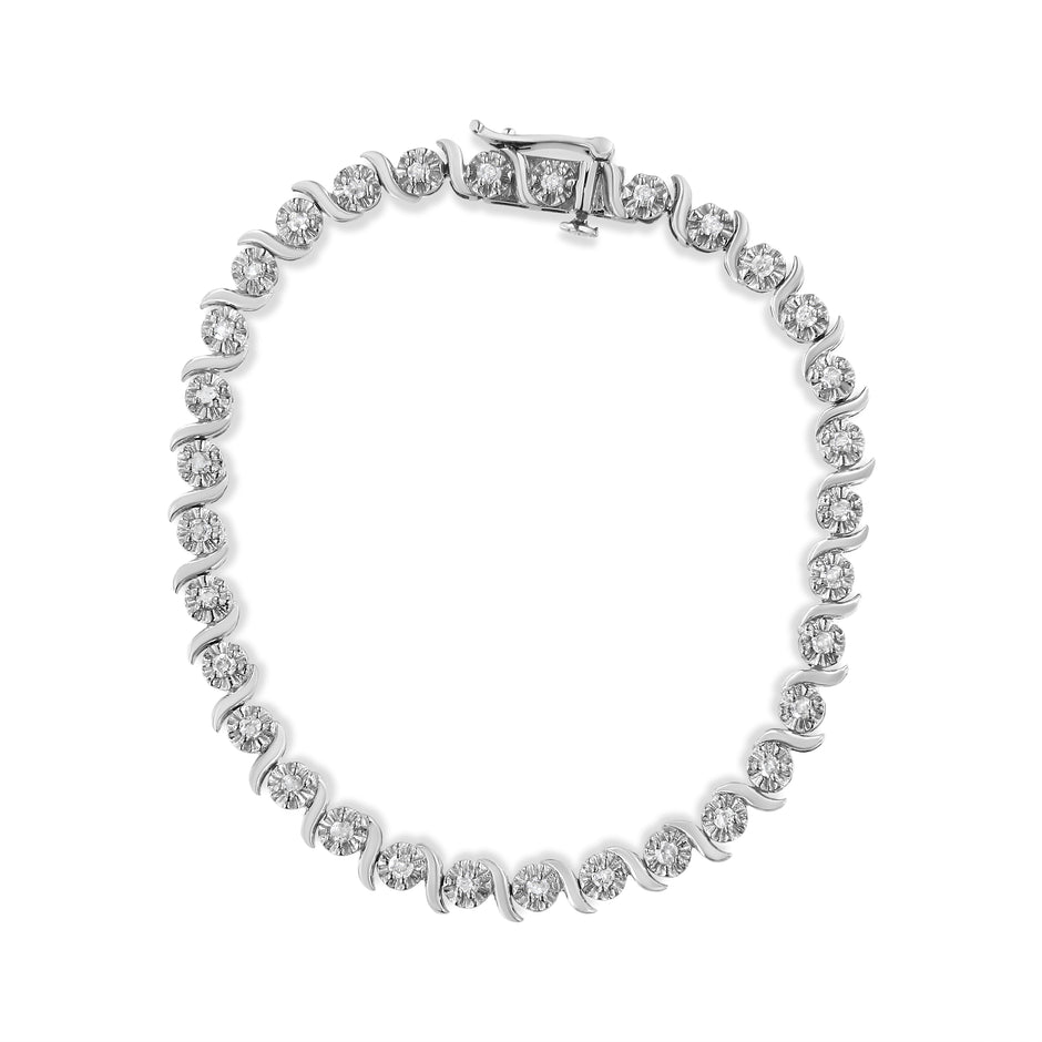 .925 Sterling Silver 1.0 Cttw Diamond Spiral Wave Curved-Link 7