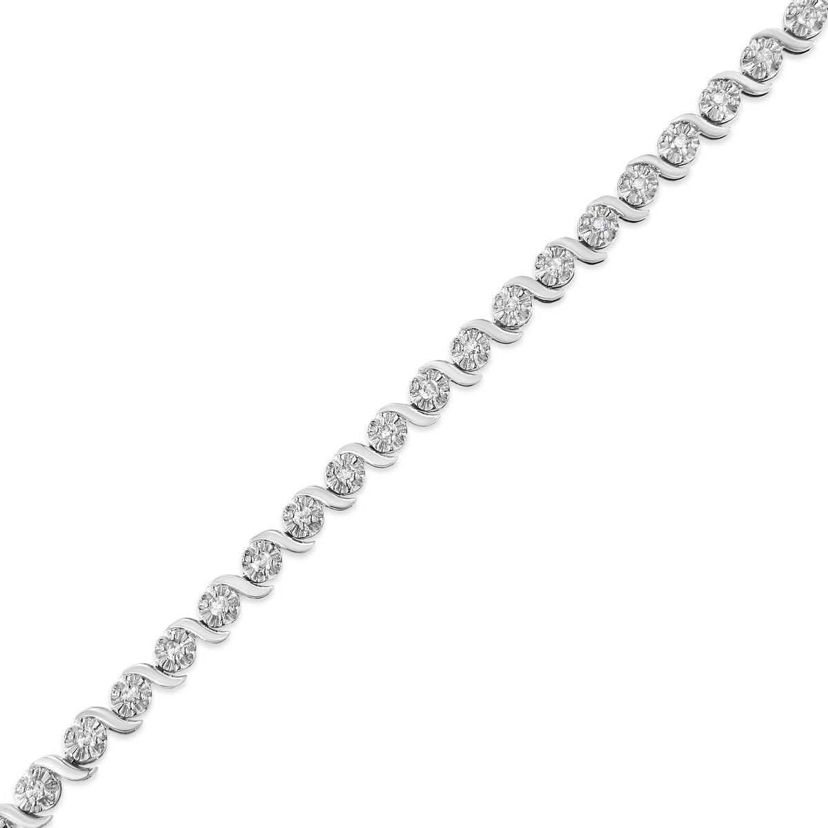 .925 Sterling Silver 1.0 Cttw Diamond Spiral Wave Curved-Link 7