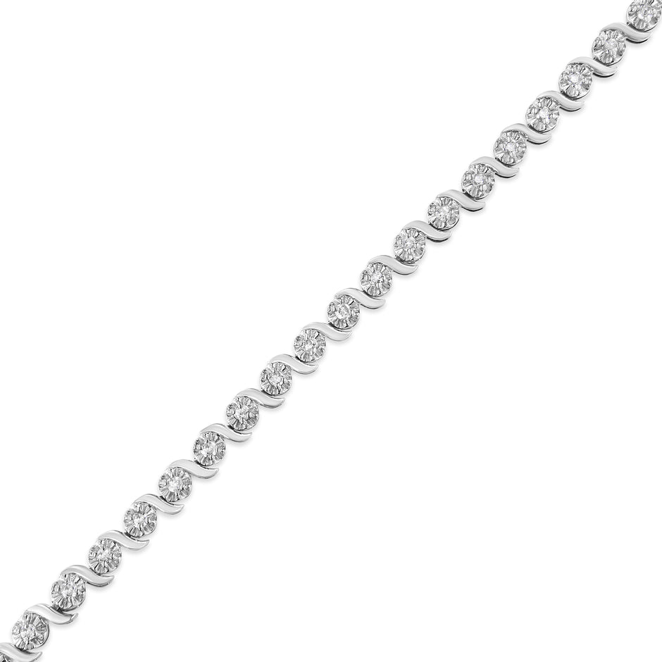 .925 Sterling Silver 1.0 Cttw Diamond Spiral Wave Curved-Link 7