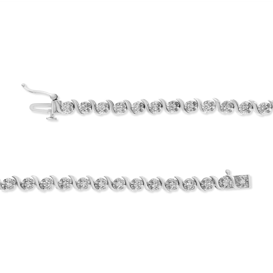 .925 Sterling Silver 1.0 Cttw Diamond Spiral Wave Curved-Link 7