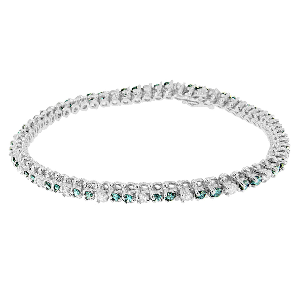 14K White Gold 4 5/8 Cttw Alternating White and Blue Diamond Martini Set Tennis Bracelet (H-I Color, I1-I2 Clarity) - 7