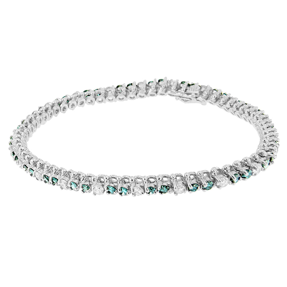 14K White Gold 4 5/8 Cttw Alternating White and Blue Diamond Martini Set Tennis Bracelet (H-I Color, I1-I2 Clarity) - 7