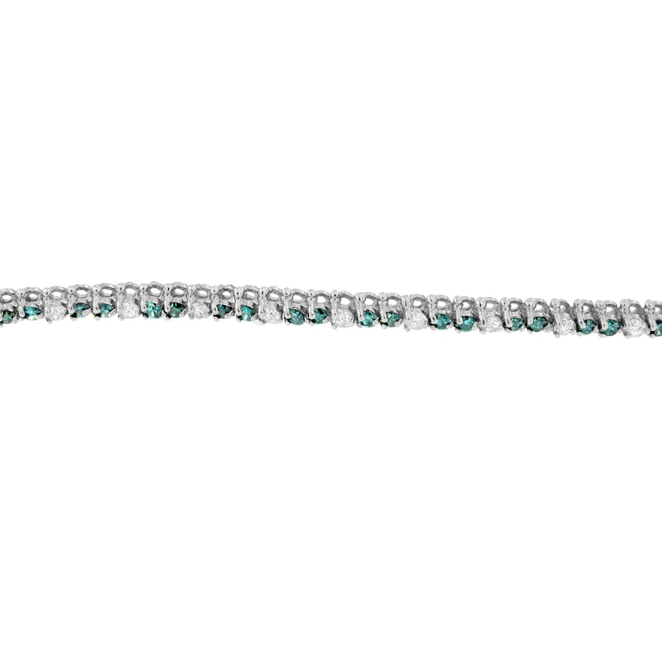 14K White Gold 4 5/8 Cttw Alternating White and Blue Diamond Martini Set Tennis Bracelet (H-I Color, I1-I2 Clarity) - 7