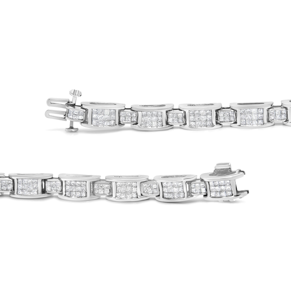 14K White Gold 5.0 Cttw Princess Cut Diamond Invisible Set Alternating Size D Shaped Links Tennis Bracelet (H-I Color, SI2-I1 Clarity) - 7â€