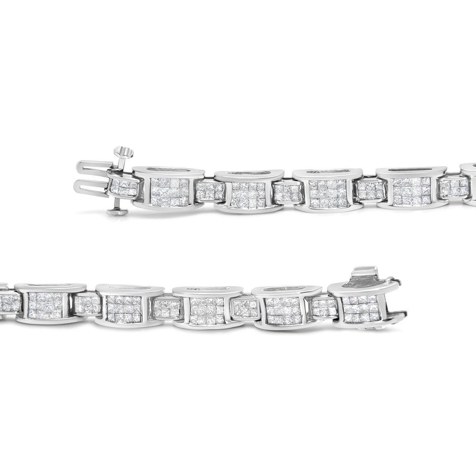 14K White Gold 5.0 Cttw Princess Cut Diamond Invisible Set Alternating Size D Shaped Links Tennis Bracelet (H-I Color, SI2-I1 Clarity) - 7â€