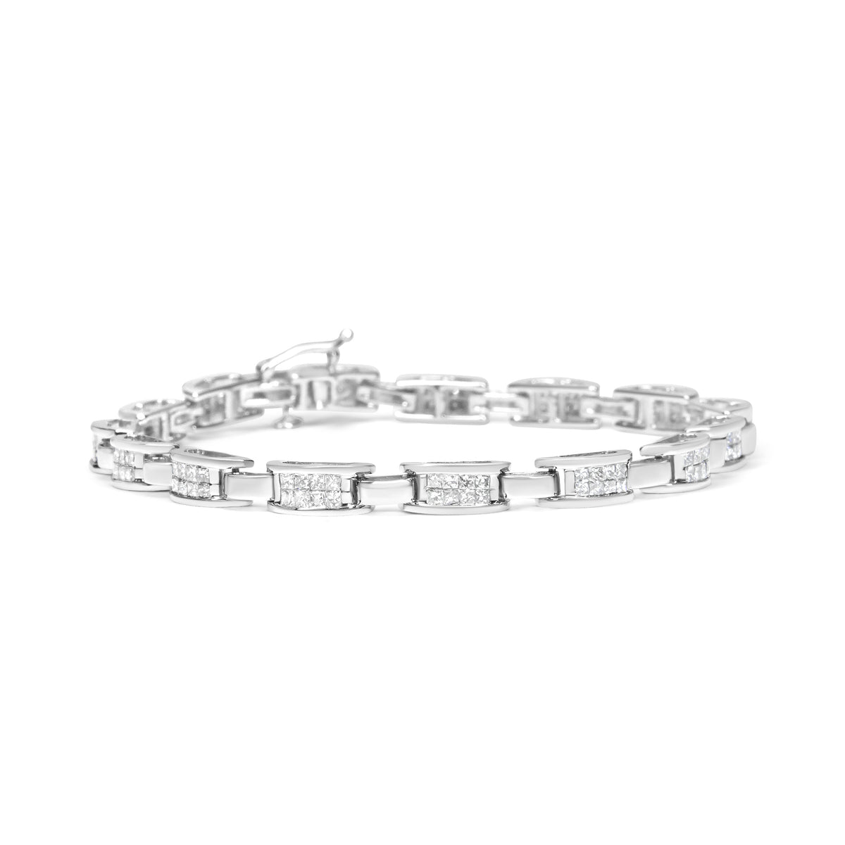 14K White Gold 2.0 Cttw Princess Cut Invisible Set Diamond Rectangular Link Bracelet (I-J Color, I1-I2 Clarity) - 7.25