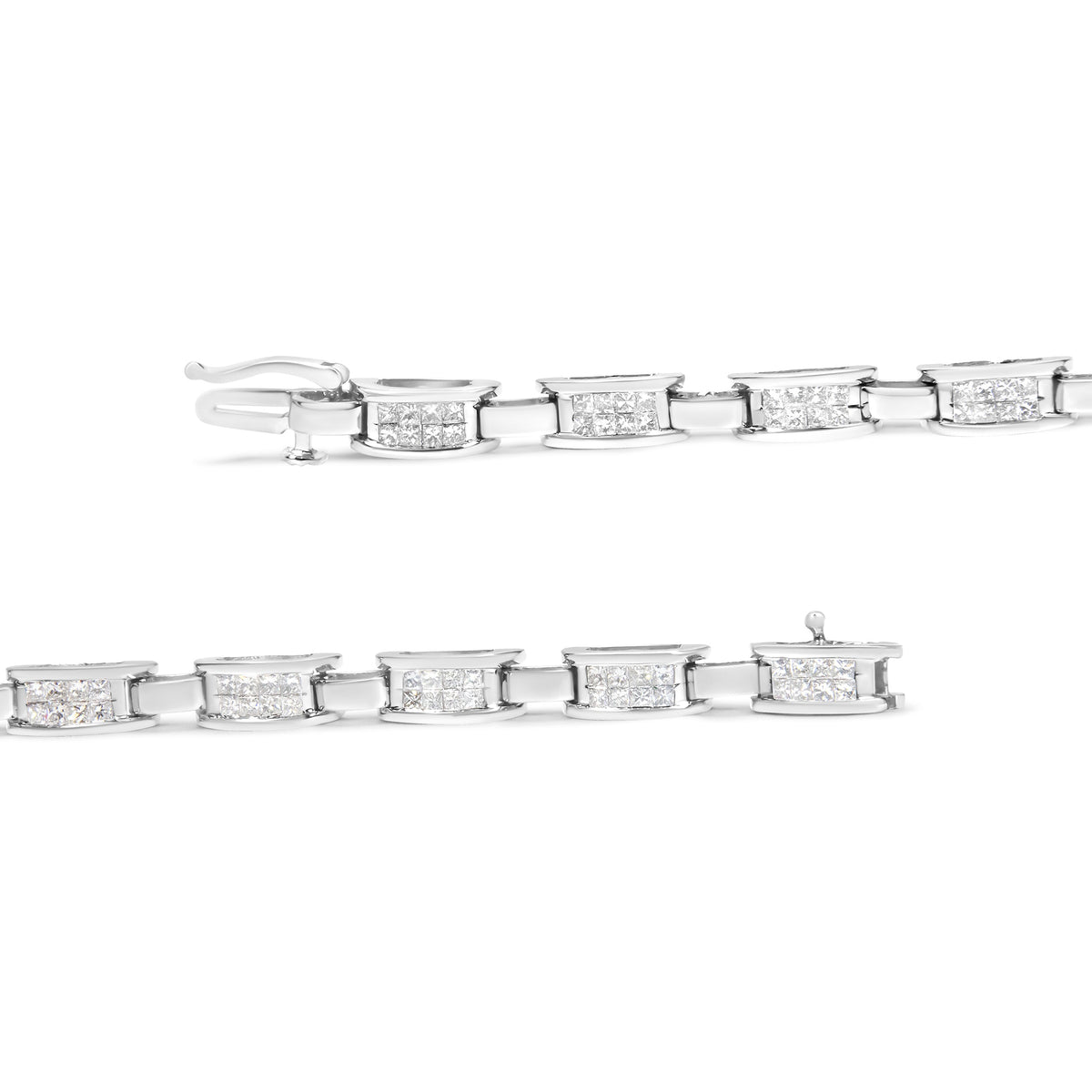 14K White Gold 2.0 Cttw Princess Cut Invisible Set Diamond Rectangular Link Bracelet (I-J Color, I1-I2 Clarity) - 7.25