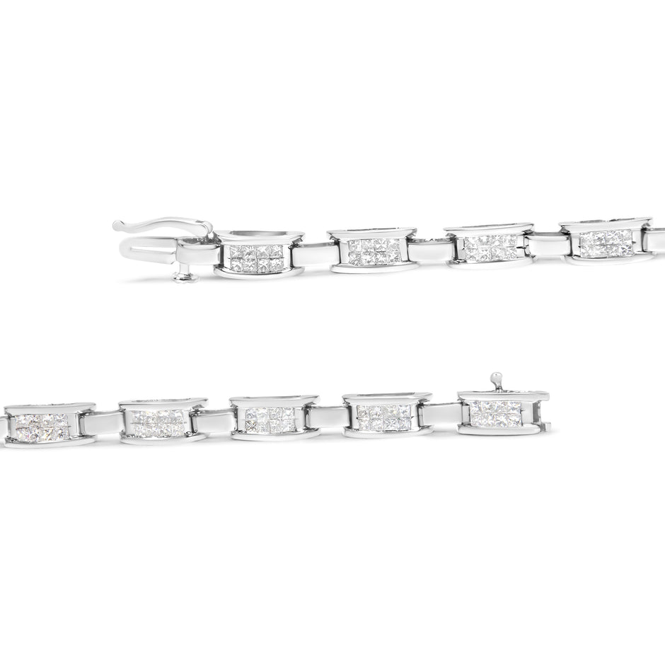14K White Gold 2.0 Cttw Princess Cut Invisible Set Diamond Rectangular Link Bracelet (I-J Color, I1-I2 Clarity) - 7.25