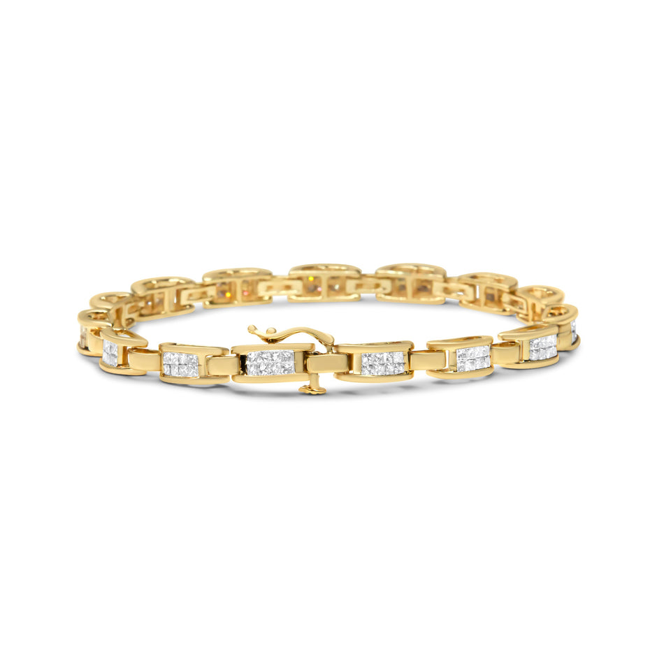 10K Yellow Gold 2.0 Cttw Invisible-Set Princess Cut Diamond Rectangular Link Bracelet (I-J Color, SI2-I1 Clarity) - 7