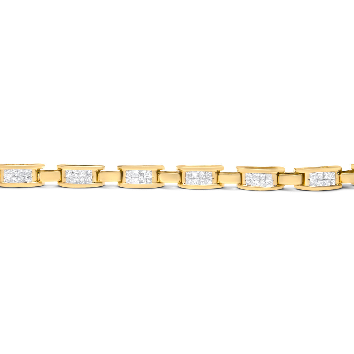 10K Yellow Gold 2.0 Cttw Invisible-Set Princess Cut Diamond Rectangular Link Bracelet (I-J Color, SI2-I1 Clarity) - 7