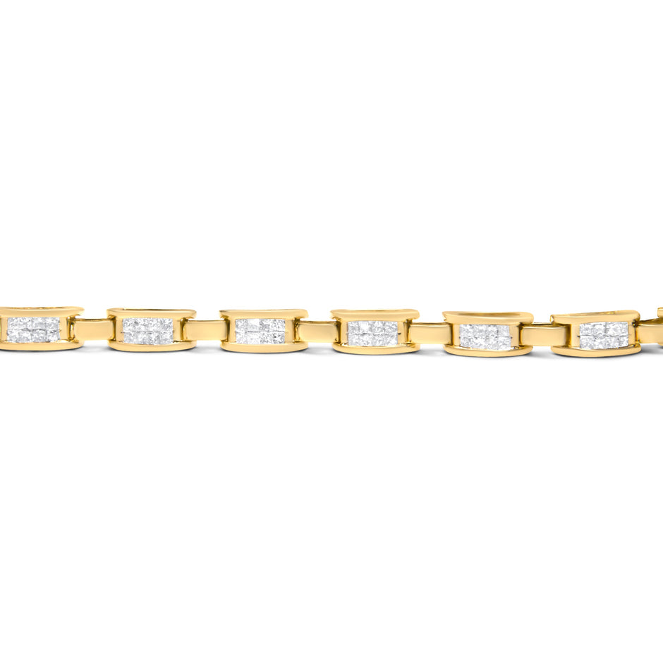 10K Yellow Gold 2.0 Cttw Invisible-Set Princess Cut Diamond Rectangular Link Bracelet (I-J Color, SI2-I1 Clarity) - 7