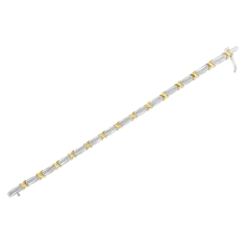 Two-Tone 10K Yellow Gold over .925 Sterling Silver 1.0 Cttw Diamond Channel Set Tapered & X-Link 7