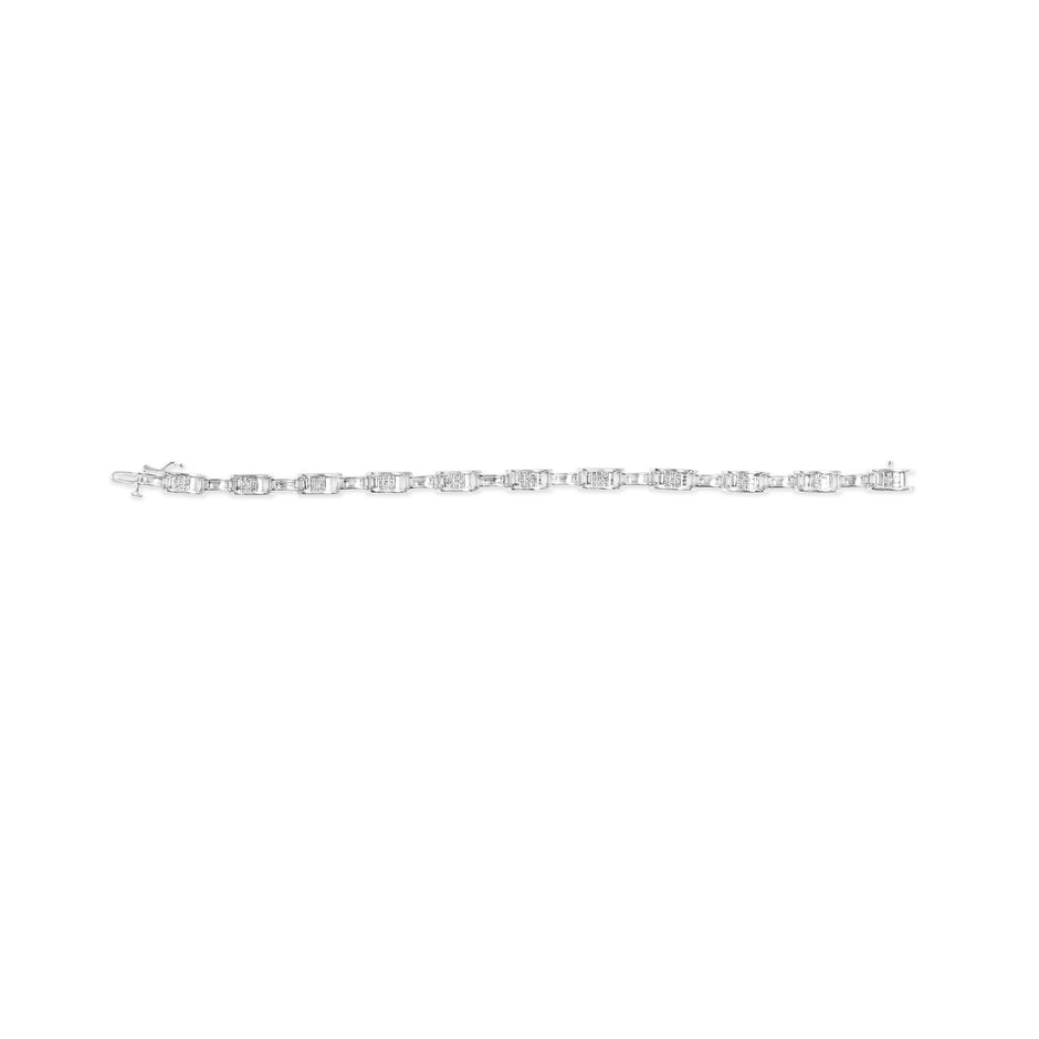 14K White Gold 1.0 Cttw Invisible Set Princess Diamond Alternating Link Tennis Bracelet (I-J Color, I1-I2 Clarity) - 7.25