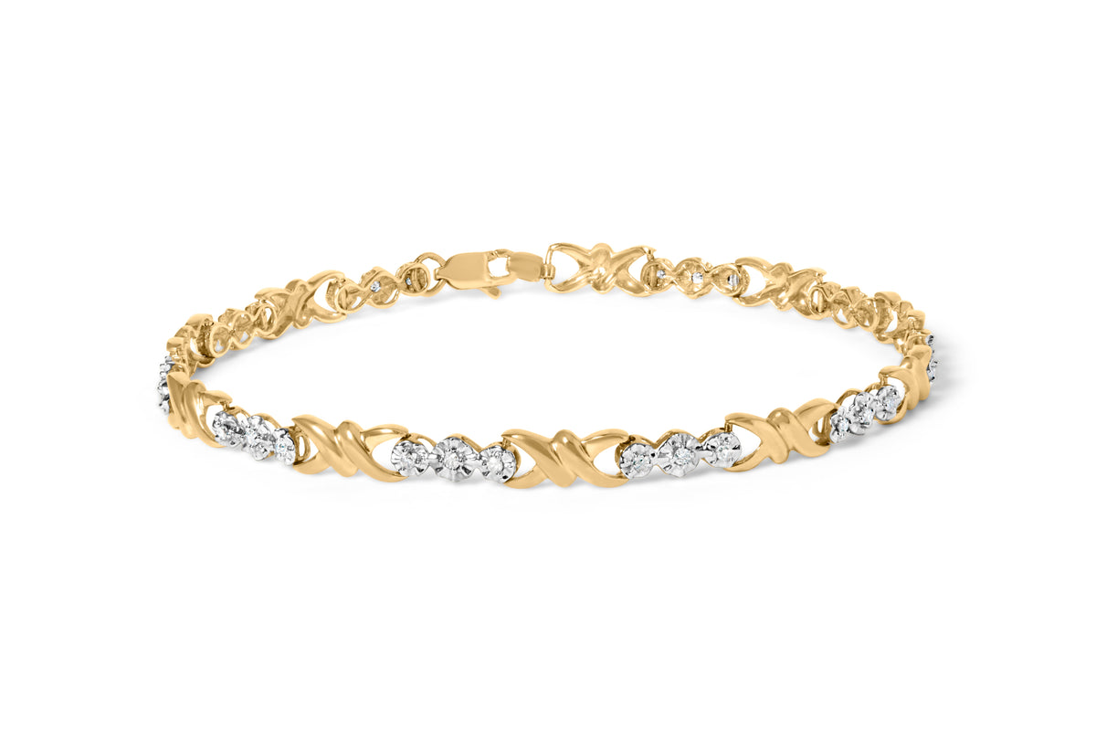 10k Yellow Gold 1/3 Cttw Diamond 3 Stone and X-Link Bracelet (I-J Color, I1-I2 Clarity) - 7.50