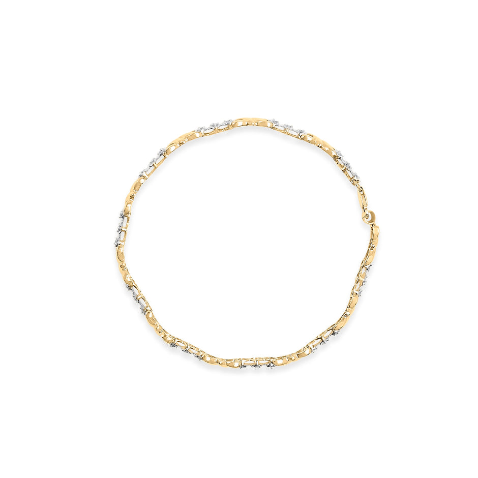 10k Yellow Gold 1/3 Cttw Diamond 3 Stone and X-Link Bracelet (I-J Color, I1-I2 Clarity) - 7.50