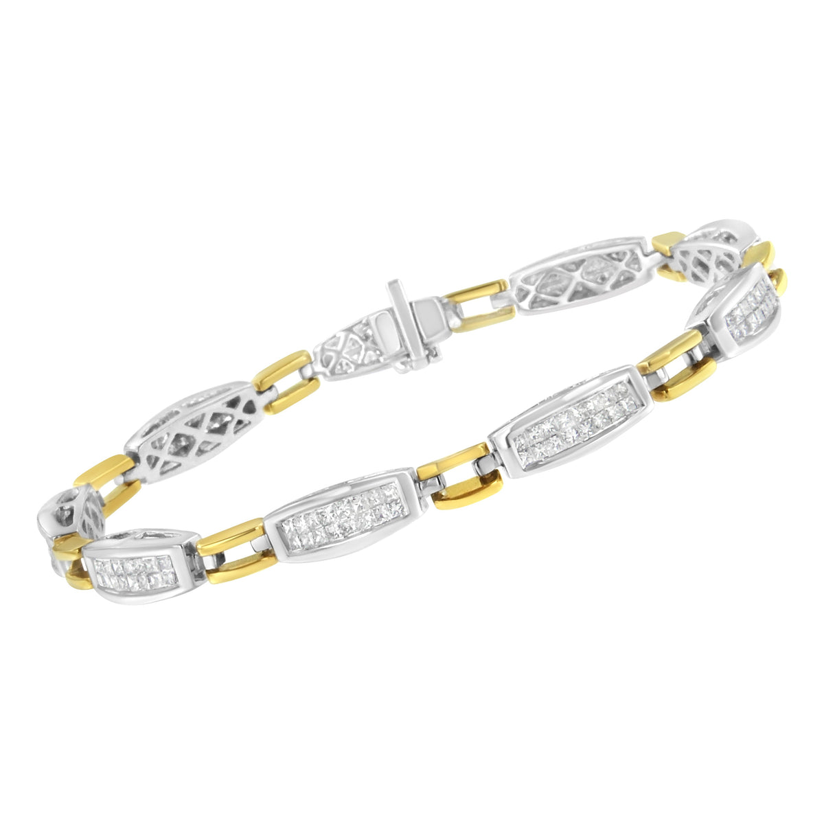 14K Yellow and White Gold 2.0 Cttw Princess Cut Diamond Tapered and Equal Sign Link Bracelet (G-H Color, SI1-SI2 Clarity) - 7