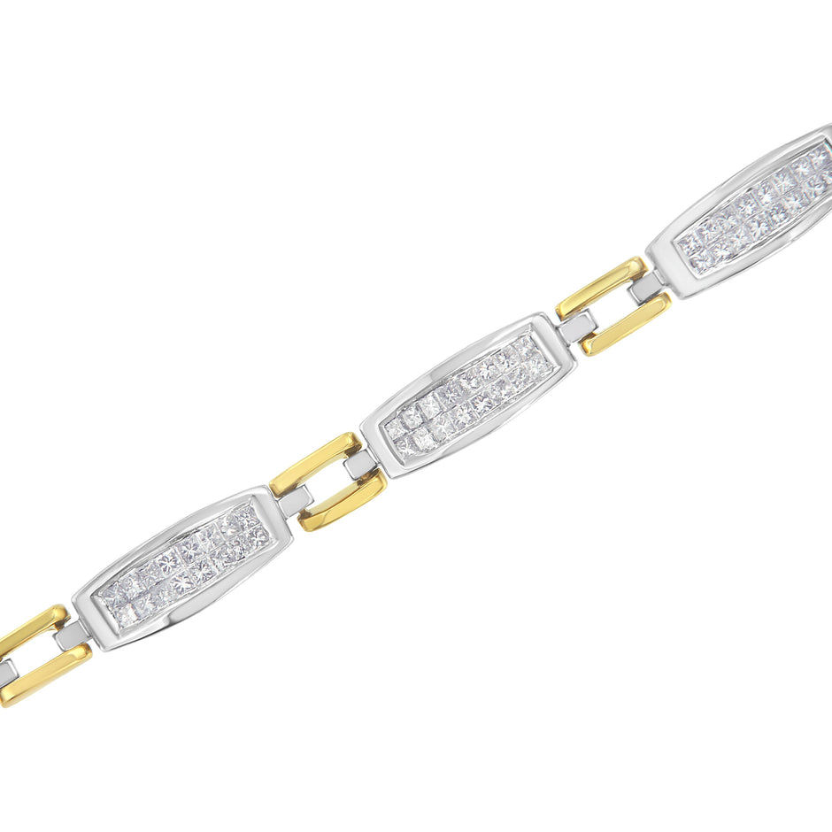 14K Yellow and White Gold 2.0 Cttw Princess Cut Diamond Tapered and Equal Sign Link Bracelet (G-H Color, SI1-SI2 Clarity) - 7