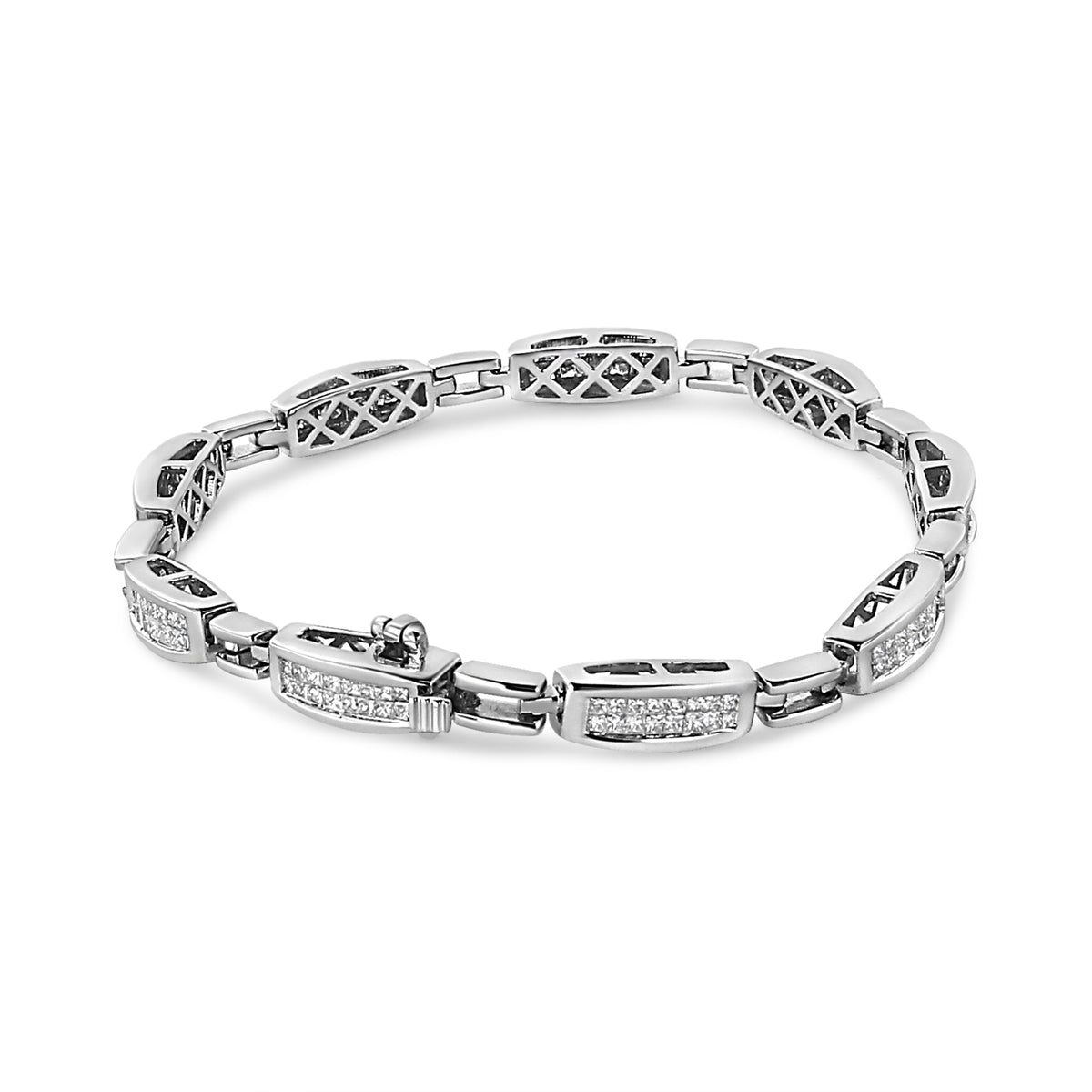 14K White Gold 2.00 Cttw Invisble-Set Princess Diamond Link Bracelet (I1-I2 Clarity, I-J Color) - 7.25
