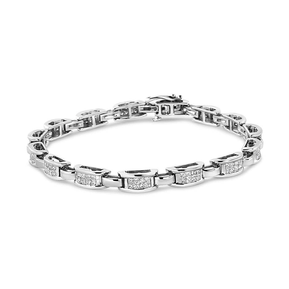 14K White Gold 2.00 Cttw Invisble-Set Princess Diamond Link Bracelet (I1-I2 Clarity, I-J Color) - 7.25