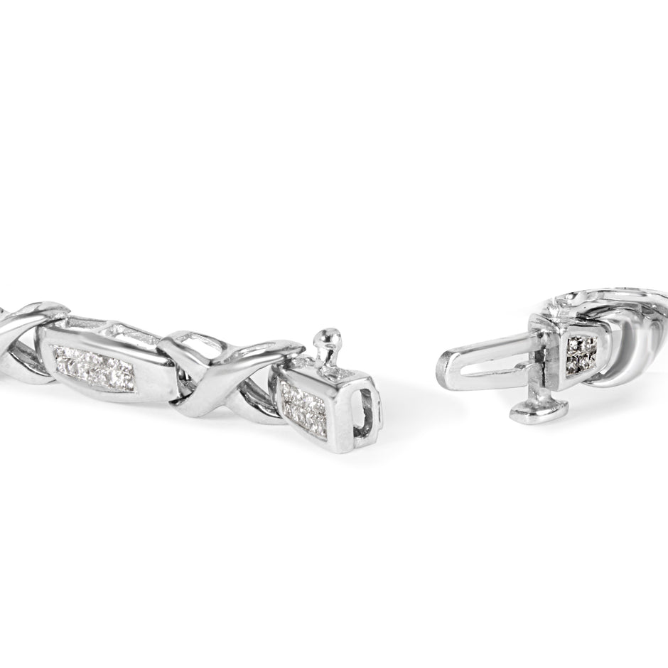 14K White Gold 1.0 Cttw Invisible-Set Princess Diamond Tennis Bracelet (H-I Color, SI1-SI2 Clarity) - 7