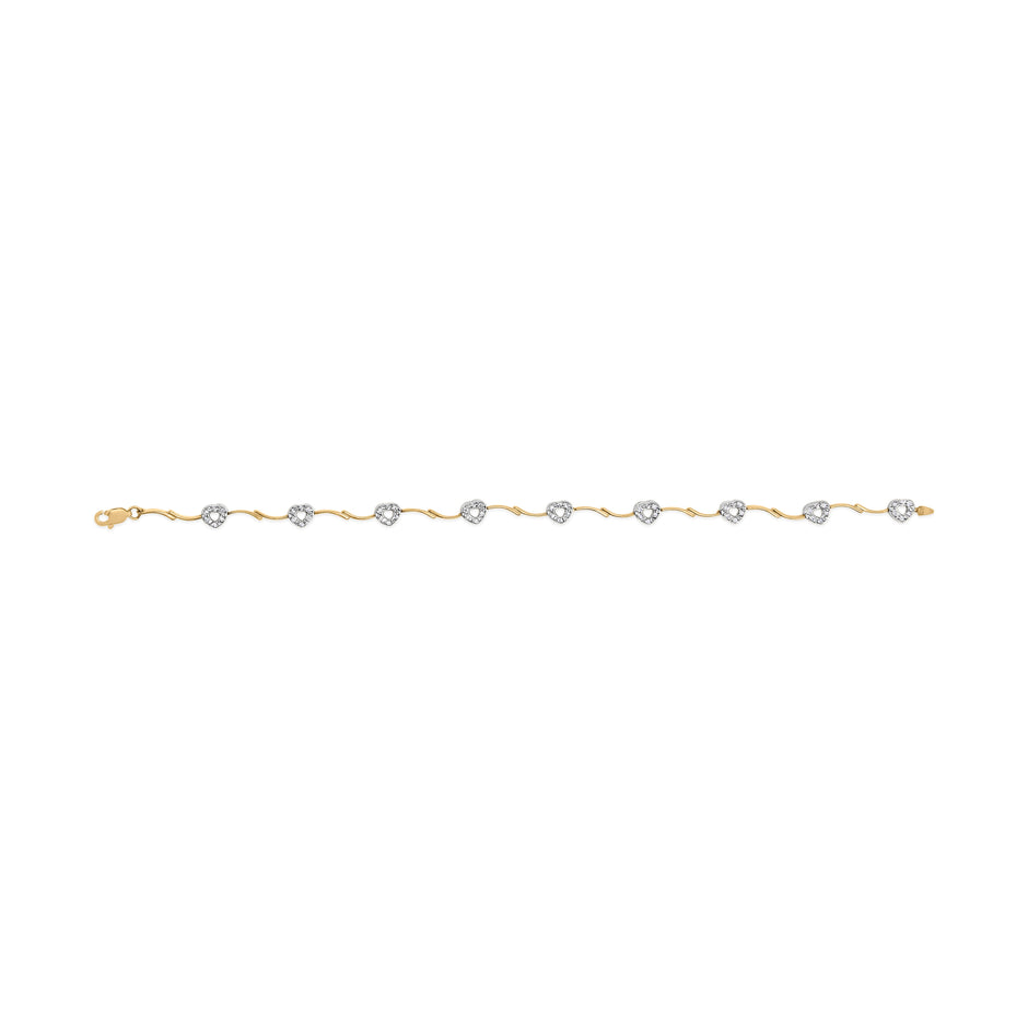 10k Two-Tone Gold 1/3 Cttw Diamond Pave Set Heart S-Link 7.25