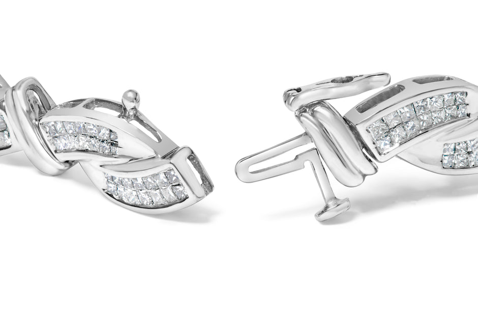 14K White Gold 4.0 Cttw Invisble Set Princess-Cut Diamond Wave Style Link Bracelet (H-I Color, SI2-I1 Clarity) - 7