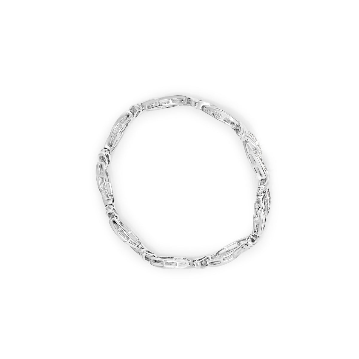 14K White Gold 4.0 Cttw Invisble Set Princess-Cut Diamond Wave Style Link Bracelet (H-I Color, SI2-I1 Clarity) - 7