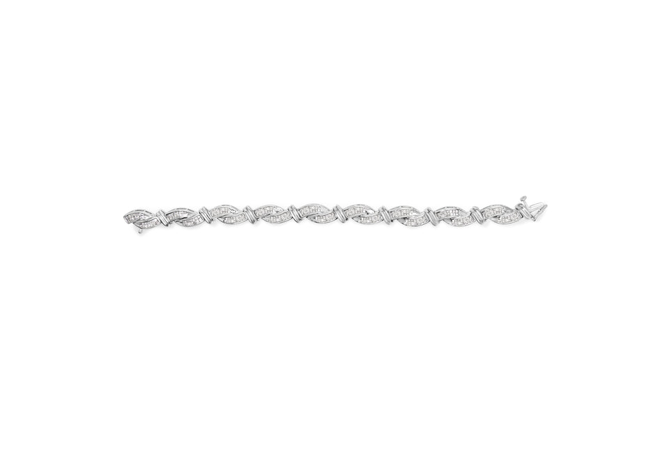 14K White Gold 4.0 Cttw Invisble Set Princess-Cut Diamond Wave Style Link Bracelet (H-I Color, SI2-I1 Clarity) - 7