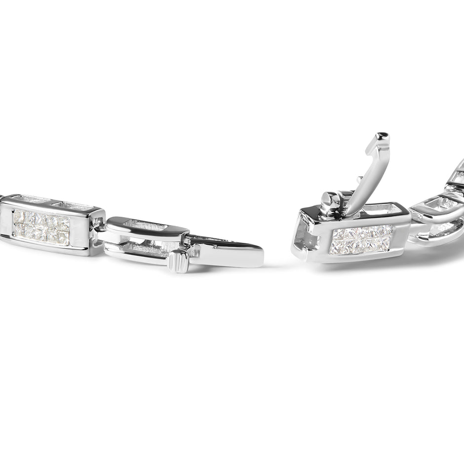 14K White Gold 1.0 Cttw Invisible Set Princess Cut Diamond Alternating Station and Link Tennis Bracelet (I-J Color, I1-I2 Clarity) - Size 7.25