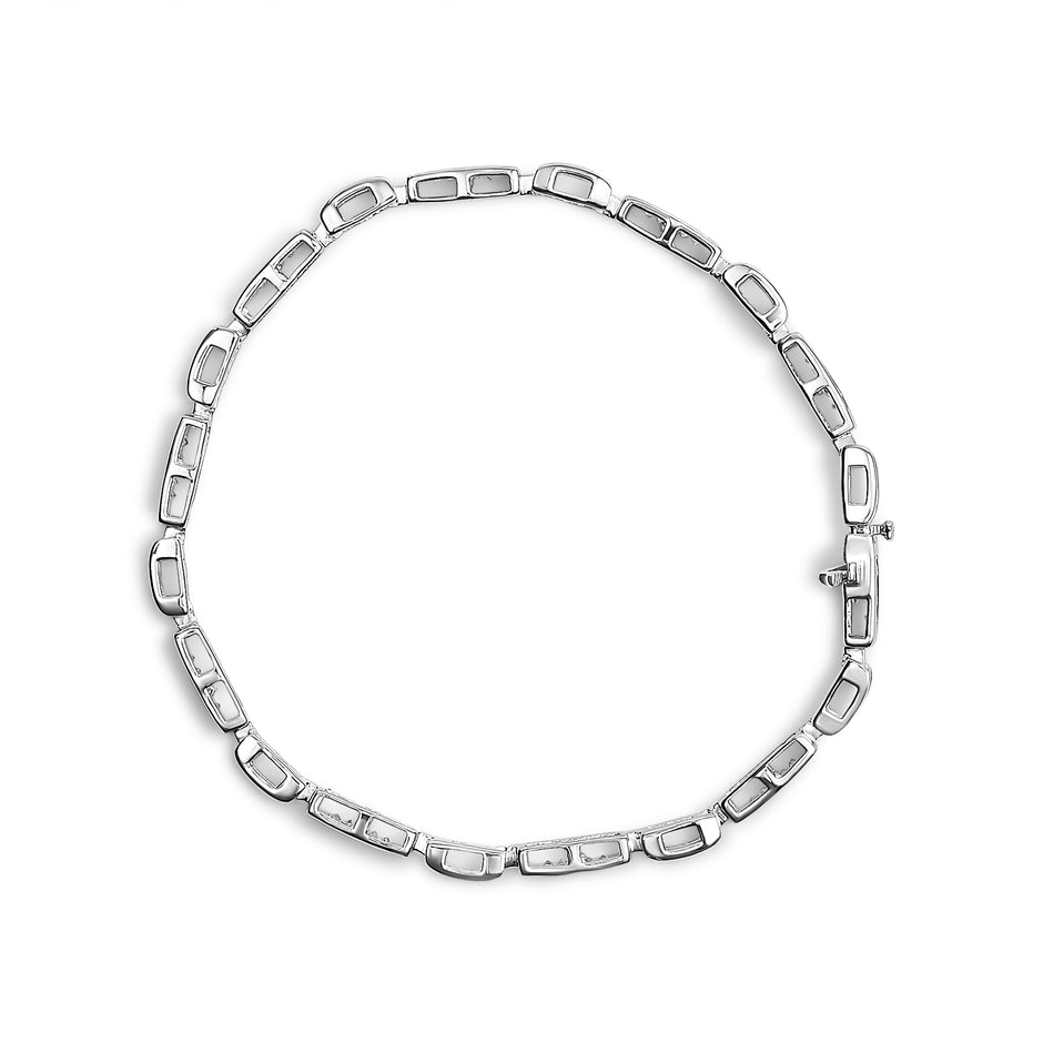 14K White Gold 1.0 Cttw Invisible Set Princess Cut Diamond Alternating Station and Link Tennis Bracelet (I-J Color, I1-I2 Clarity) - Size 7.25