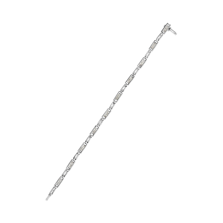 14K White Gold 1.0 Cttw Invisible Set Princess Cut Diamond Alternating Station and Link Tennis Bracelet (I-J Color, I1-I2 Clarity) - Size 7.25