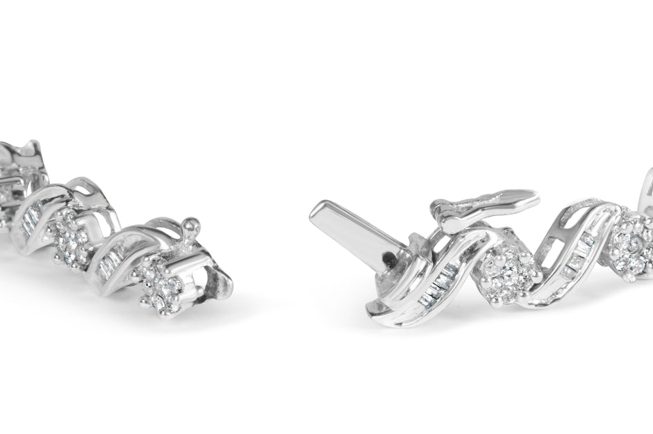14K White Gold 2.00 Cttw Diamond Cluster and Spiral Link Bracelet (I-J Color, I1-I2 Clarity) - 7