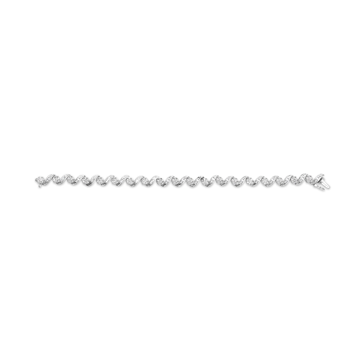 14K White Gold 2.00 Cttw Diamond Cluster and Spiral Link Bracelet (I-J Color, I1-I2 Clarity) - 7