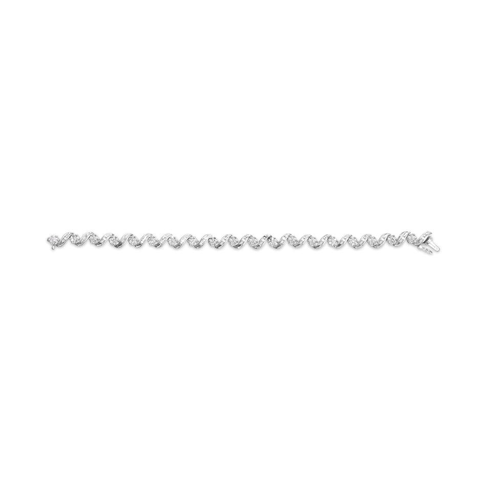 14K White Gold 2.00 Cttw Diamond Cluster and Spiral Link Bracelet (I-J Color, I1-I2 Clarity) - 7