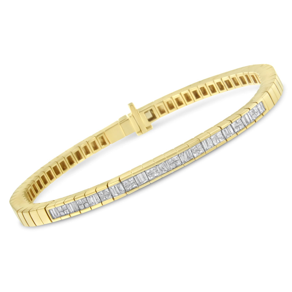 14K Yellow Gold 1-1/10 Cttw Princess & Baguette Cut Diamond 7